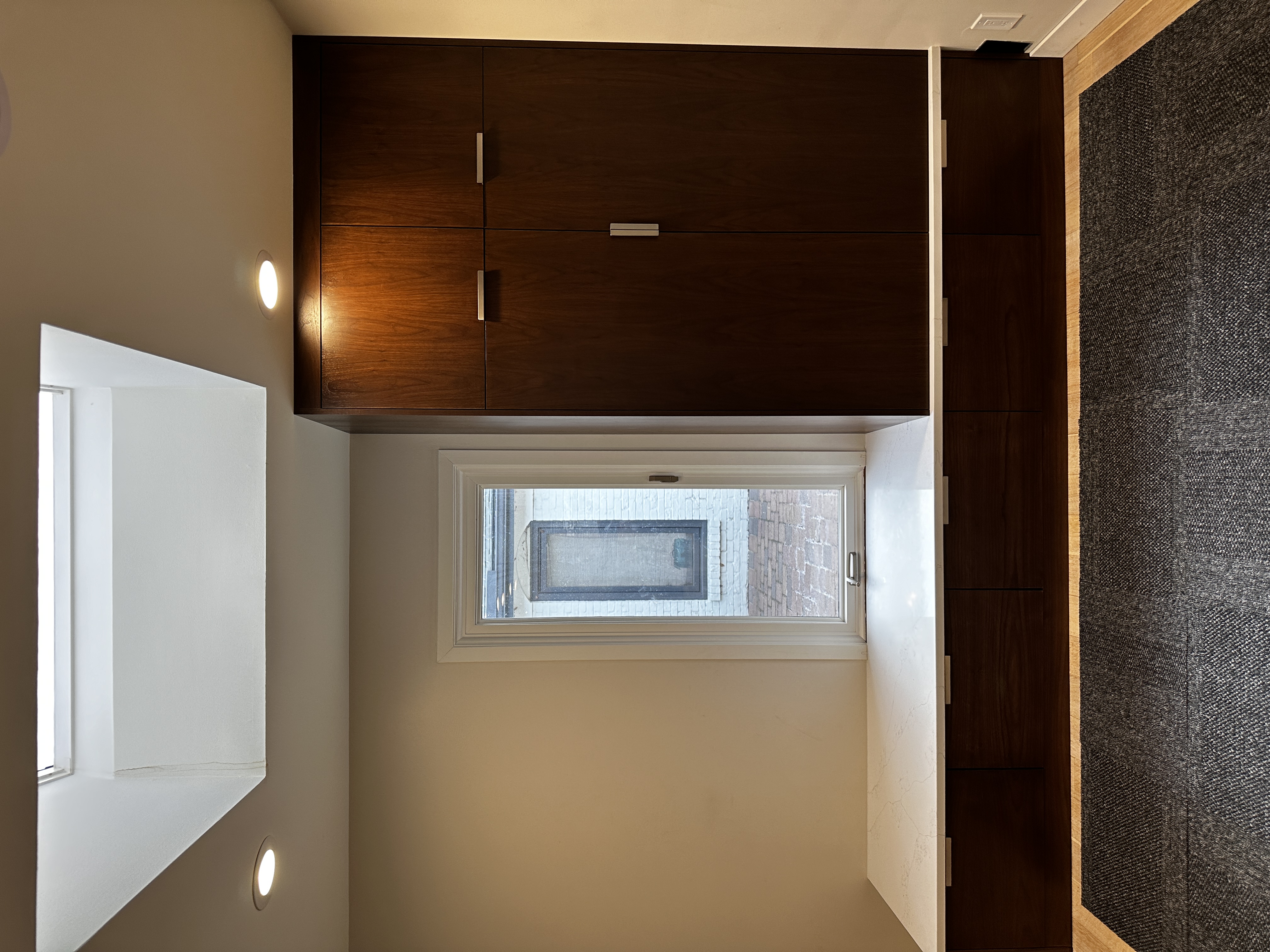 Mudroom bench and storage in stained walnut — Edina MN